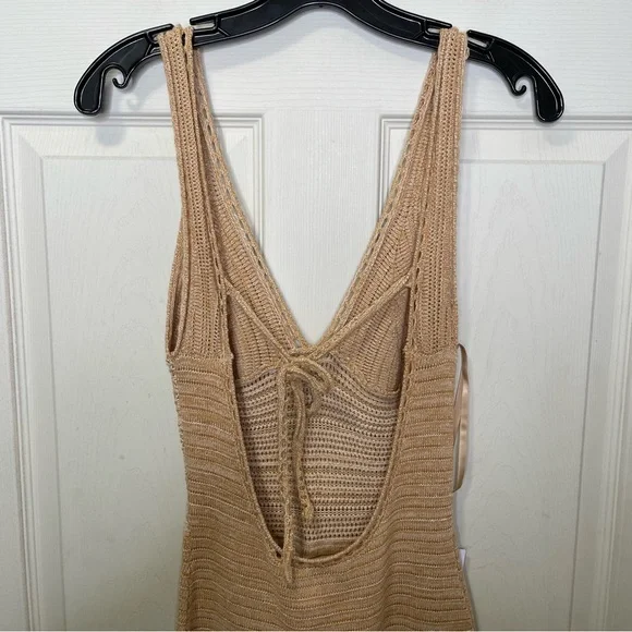 Torn by Ronny Kobo Small "Brown Sand" Beige/Tan Madi Knit Crochet Maxi Dress - Picture 6 of 10